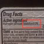 Hydrogen peroxide label that says product is stabilized